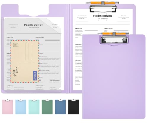 Sooez Foldable Clipboard Folder, A4 Folding Clip Board with Pen Loop - color: Purple