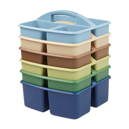 ECR4Kids 3-Compartment Small Storage Caddy Organizer, 6-Pack, Earthtone - color: Earthtone