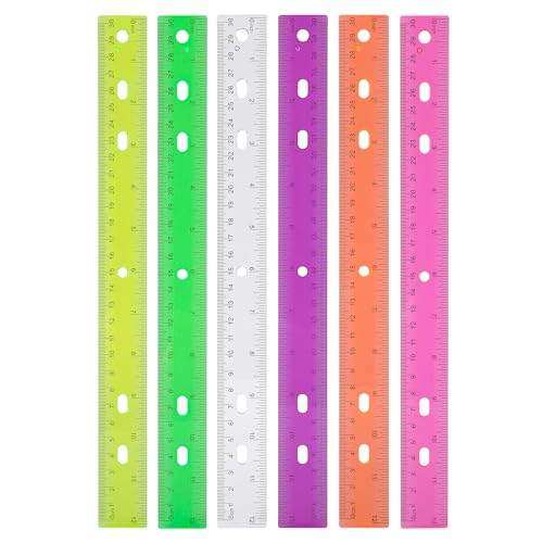 Rulers with Holes for Three-Ring Binders for School Supplies, Flexible Ruler 12 Inch for Classroom, Matrix Ruler Clear 6 Pack - style: holes 12in