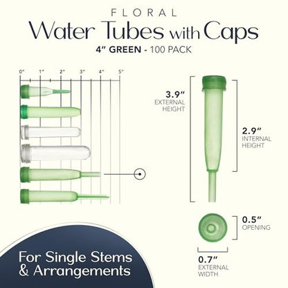 Royal Imports Floral Water Tubes with Caps – 4" Green Flower Vials 100 Pack - color: 4" Green-extendable 100 Pack