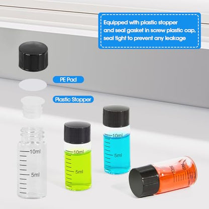 12PCS 10ml Clear Glass Graduated Vials with Screw Caps & Plastic Stoppers - color: CLEAR, size: 10ml