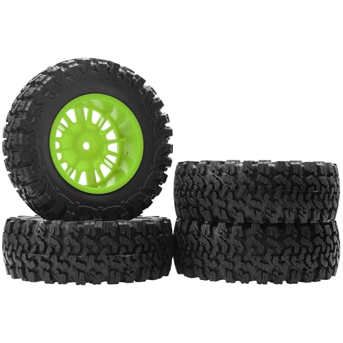 4Pcs HIRCQOO 1.9" RC Crawler Tires OD 90mm Rubber Tire and Plastic Wheel Rims 12mm Hex Compatible with 1/10 Axial SCX10 D90 Tamiya CC01 TF2 TRX4 RC Crawler (Green) - color: Green