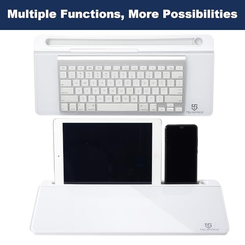 TSJ OFFICE Small Desktop Whiteboard -Glass Dry Erase Board Computer Keyboard Stand White Board Surface Pad with Drawer, Desk Organizers with Accessories for Office, Home, School Supplies - White - color: White