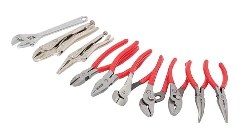 Steelman 10-piece Pliers Set, Slip Joint, Long Nose, Diagonal Cutter, Groove Joint, Linesman, Mini Long Nose, Locking Pliers, and Adjustable Wrench