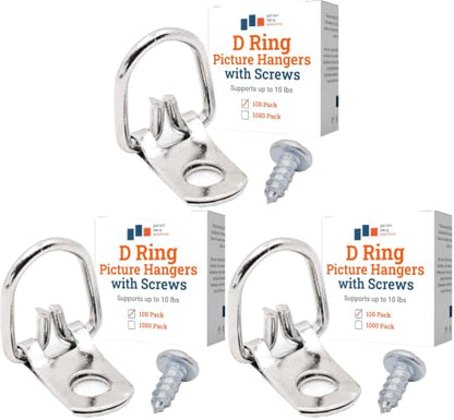 D Ring Picture Hangers with Screws - 300 Pack - Bulk D Rings - Pro Quality Hangers, Picture Hanging Hardware, Dring, Small D Ring Picture Hangers - Picture Hang Solutions. - size: 300 Pack