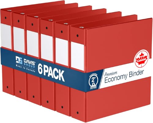 Premium Economy 3-Ring Binder, Spine Label, 2" Round Rings, Red, 6 Pack - color: Red, size: 2 Inch