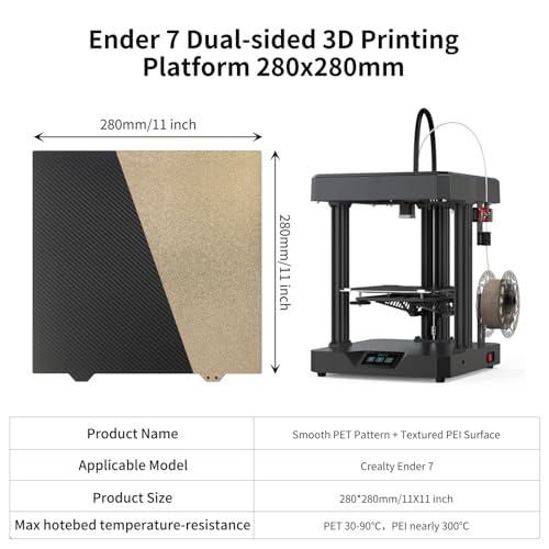 FYSETC Ender-7 Build Plate Upgrades - 280x280mm PET PEI Spring Steel Sheet - QID1 X-Plus 3 Smooth Textured Print Bed: Double sided Hotbed Cover with Magentic Base for Filament PLA PETG 3D Printer Part