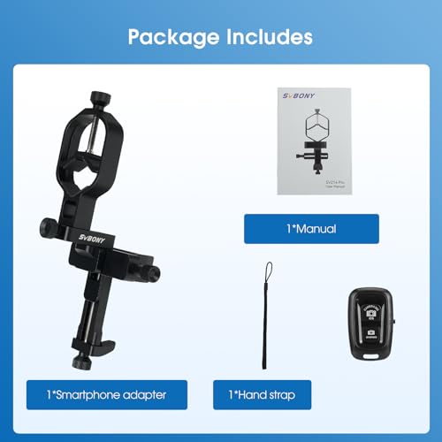 SVBONY SV214 Pro Universal Phone Adapter for Telescope, Spotting Scope Binoculars, 3-Axis Adjustable Phone Holder Bundle with 4mm Telescope Eyepiece Wide Angle, for Astronomy Mobile Photography