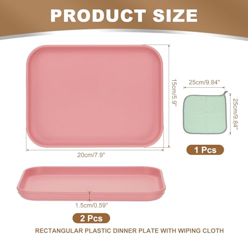 PATIKIL 7.9x5.9 Plastic Tray, 2 Pack Rectangular Plates Small Food Tray Wheat Plates Dishes Reusable Dessert Plate Trays with Cloth for Cake Fruits Salad Cupcake Steak Serving Pink - color: Pink, size: "xS(7.9"x5.9")
