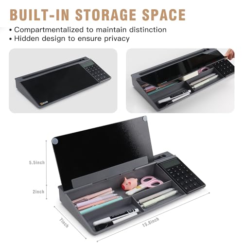 SELEAD Desktop Glass Whiteboard with Calculator and Storage, Black - color: Black