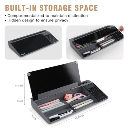 SELEAD Desktop Glass Whiteboard with Calculator and Storage, Black - color: Black