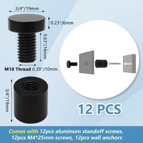 Luomorgo Aluminum Standoff Screws, 3/4" x 3/4", Black, 12 Pcs - color: Black, size: 3/4" x 3/4"
