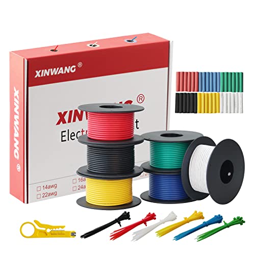 XINWANG 18 AWG Silicone Wire Kit, Tinned Copper, 6 Colors, 16.5 ft Each - size: 18 AWG (0.75 mm² / 5 M) - Silicone