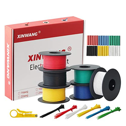 XINWANG 22 AWG Silicone Wire Kit, Tinned Copper, 6 Colors, 23 ft Each - size: 22 AWG (0.35 mm² / 7 M) - Silicone