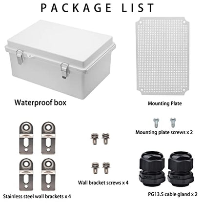 Outdoor Waterproof Electrical Box Junction Box Weatherproof IP67 ABS Plastic Enclosure Switch Router Project Box Electronics Enclosure with Mounting Plate Wall Bracket Grey 11.1"x7.5"x5.1" - color: Grey, size: 11.1" x 7.5" x 5.1"