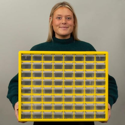 Akro-Mils 64-Drawer Plastic Storage Cabinet, 20"W x 6"D x 16"H, Yellow - color: Yellow, size: 64 Drawer, style: 1 Pack