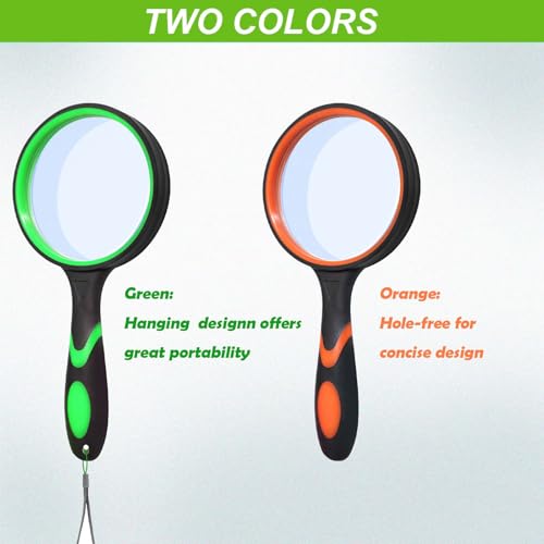 Wapodeai 10X Magnifying Glass for Seniors & Kids Set of 2 - color: Green & Orange