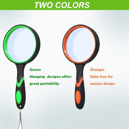 Wapodeai 10X Magnifying Glass for Seniors & Kids Set of 2 - color: Green & Orange