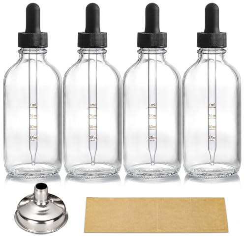4 Pack 4oz Glass Dropper Bottles with Measured Dropper - 120ml Clear Tincture Bottles with Calibrated Glass Eye Droppers (1ml), Leakproof Essential Oil Bottle for Health, Personal Care & Beauty - color: Clear