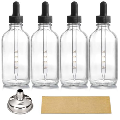 4 Pack 4oz Glass Dropper Bottles with Measured Dropper - 120ml Clear Tincture Bottles with Calibrated Glass Eye Droppers (1ml), Leakproof Essential Oil Bottle for Health, Personal Care & Beauty - color: Clear