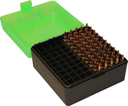 MTM Case-Gard RS-100-16T Flip-Top Rifle Ammo Box, Clear Green/Black - color: Clear Green/Black