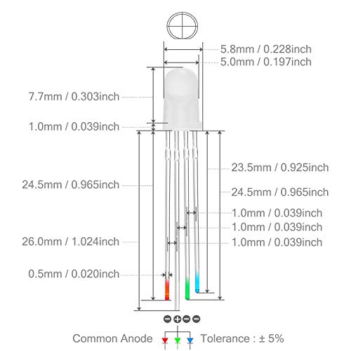CHANZON 100 pcs 5mm RGB Multicolor Diffused LED Diode Lights Common Anode - color: L) Rgb (Common Anode) (100pcs)