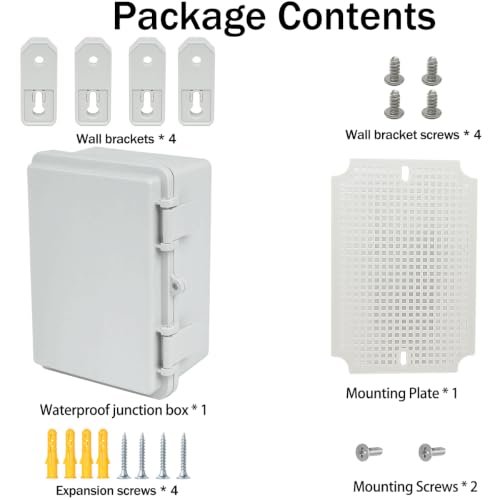 Junction Box, Hinged Grey Cover IP67 Waterproof ABS Project Box with Mounting Plate Electrical Box Enclosure with Wall Bracket 7.1 x 5.1 x 3.5inch(180x130x90mm) - color: Grey, size: 7.1"x5.1"x3.5"