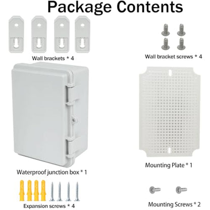 Junction Box, Hinged Grey Cover IP67 Waterproof ABS Project Box with Mounting Plate Electrical Box Enclosure with Wall Bracket 7.1 x 5.1 x 3.5inch(180x130x90mm) - color: Grey, size: 7.1"x5.1"x3.5"
