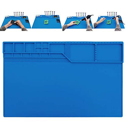Hengtianmei Heat Insulation Silicone Repair Mat with Scale Ruler and Screw Position for Soldering Iron, Phone and Computer Repair Size: 22 x 14 Inches (H-203) - size: H-203