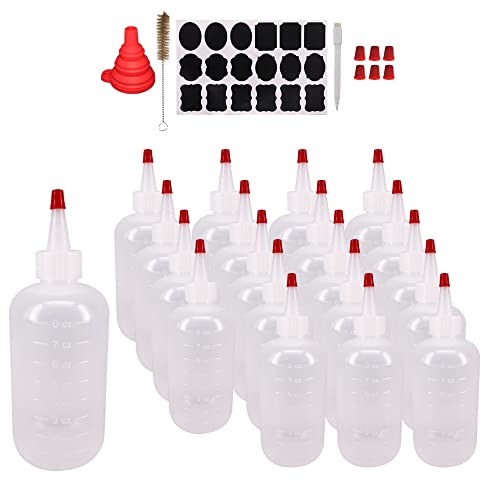Belinlen 20 Pack 8 oz Plastic Squeeze Bottles with 20 Pcs Red Tip Caps - size: 8oz 20pack