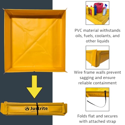 Justrite Collapsible Utility Tray with Plastic Grate, 25.5" x 25.5" x 4" - style: 25.5" x 25.5" with Grate