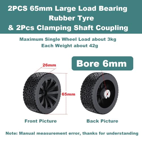 2PCS 85mm Dia Solid Large Load Bearing Rubber Tyre & 2PCS 6mm Bore Clamping Hexagonal Shaft Coupling Suitable for Remote Controlled RC Smart Car Robot Wheel Tyres - color: 85mm Dia Rubber Tyre, size: 6mm Clamping Coupling