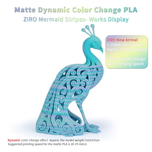 ZIRO Dynamic Color Change PLA, for 3D Printing, 1KG Spool, Mermaid Stripes - color: Mermaid Stripes (Matte)