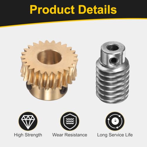 uxcell Worm Gear Set 25T 1 Module 25:1 Reduction Rate, 12mm/6mm Bore - size: 12mm/6mm Bore (1Mod 25T)