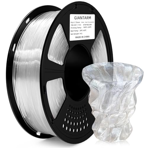 GIANTARM Clear PLA Filament, 1.75mm Transparent PLA 1kg Spool (2.2lbs), 3D Printer Filament with Vacuum Packaging - color: Clear, size: 1kg
