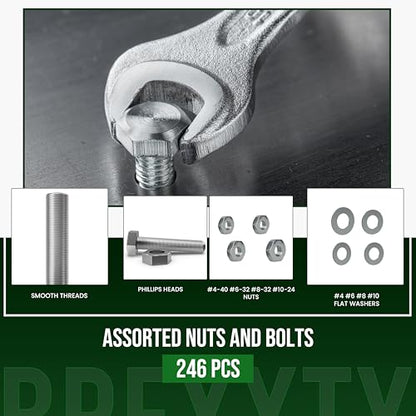 246 Hex Bolts, Nuts, Washers Assortment Kit, 304 Stainless Steel