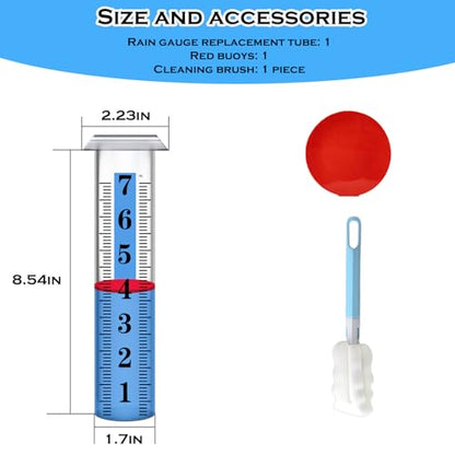 YZDTECH Rain Gauge Replacement Tube Plastic, Accurate Rain Gauge Outdoor, Thickened and Transparent 7" Capacity Tube with Blue Strip for Yard, 1 Rain Meter Tube with 1 Clean Brush and 1 Red Float - color: 1PCS Rain Gauge Replacement Tube