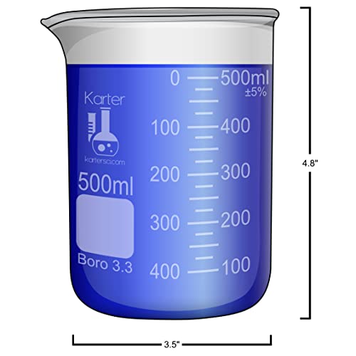 500ml Beaker, Low Form Griffin, Borosilicate 3.3 Glass, Double Scale, Graduated, Karter Scientific 213D26 (Single) - size: 500ml, style: Pack of 1