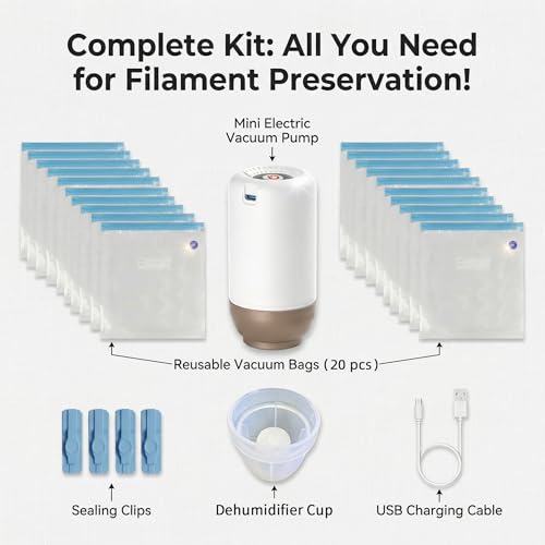 Filament Storage Bags with Auto Pump - Upgraded 20 Extra Large Filament Bags (13.39 * 11.81 inch) Plus 4 Clips - Extra Large Filament Vacuum Bags (Set A)