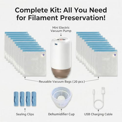 Filament Storage Bags with Auto Pump - Upgraded 20 Extra Large Filament Bags (13.39 * 11.81 inch) Plus 4 Clips - Extra Large Filament Vacuum Bags (Set A)