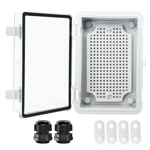 Junction Box, Hinged Clear Cover IP67 Waterproof ABS Project Box with 2 NPT 1/2" Cable Gland, Electrical Box Enclosure with Mounting Plate & Wall Bracket 5.9 x 3.9 x 2.8inch(150x100x70mm) - color: Transparent, size: 5.9"x3.9"x2.8"