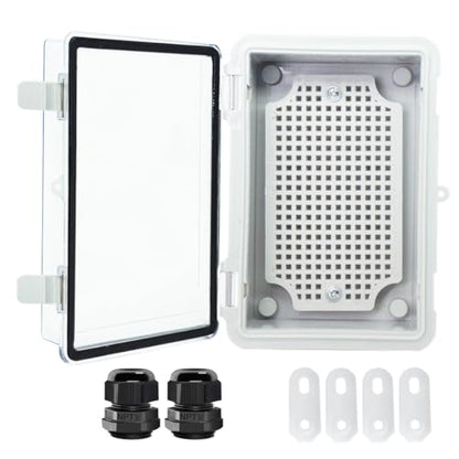 Junction Box, Hinged Clear Cover IP67 Waterproof ABS Project Box with 2 NPT 1/2" Cable Gland, Electrical Box Enclosure with Mounting Plate & Wall Bracket 5.9 x 3.9 x 2.8inch(150x100x70mm) - color: Transparent, size: 5.9"x3.9"x2.8"