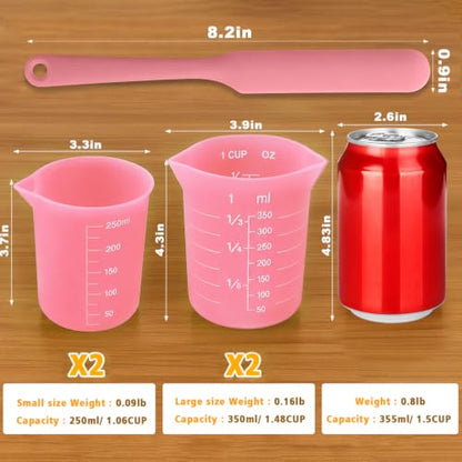 Palksky 4PCS Pink Measuring Cups with 1 Cup & 1.5 Cup & Jar Spatulas - size: Pink Jar Spatulas*4 + 1 Cup*2+1.5 Cup*2