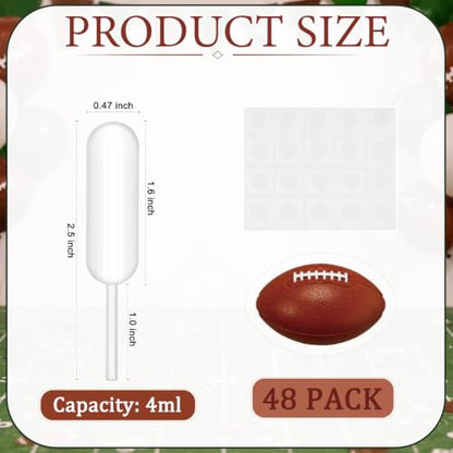 Glenmal 48 Sets 4ml Football Cupcakes Pipettes, Plastic Pipettes Dropper for Cupcakes with Football Disposable Mini Flavor Liquor Infuser Squeeze Dropper for Sports Themed Cupcake Ice Cream Decoration - style: Football
