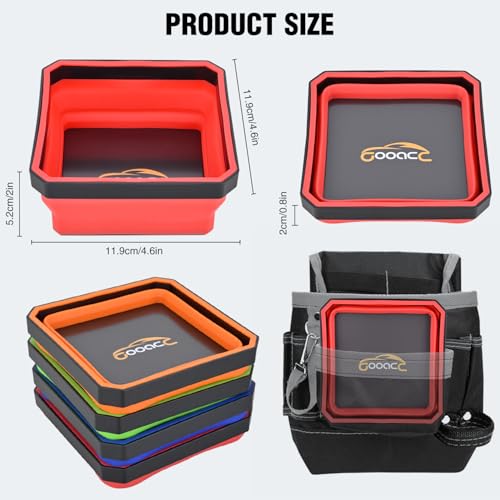 GOOACC 4Pcs Square Collapsible Magnetic Trays Set Red Orange Blue Green - color: Red/Orange/Blue/Green
