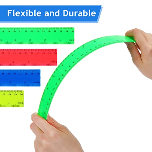 100 Pcs 12 Inch Rulers Bulk Plastic Kid Ruler for Back to School Supplies