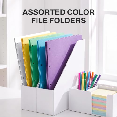 SUNEE Two Pocket Folders, 50 Pack File Folders with Business Card Slot, Textured Paper, Fit Letter Size Paper, Paper File Folder for School Office Home Business, White - color: White