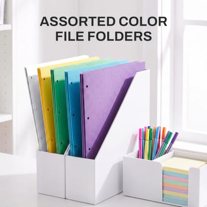 SUNEE Two Pocket Folders, 50 Pack File Folders with Business Card Slot, Textured Paper, Fit Letter Size Paper, Paper File Folder for School Office Home Business, White - color: White
