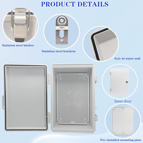 Waterproof Outdoor Electrical Box Junction Box Weatherproof IP67 ABS Plastic Enclosure Switch Router Project Box with Mounting Plate with Wall Bracket 2 Cable Glands Grey 11.4" x 7.5" x 5.5" - color: Grey, size: 11.4" x 7.5" x 5.5" pro 1pc