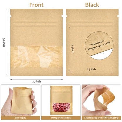 100 Pcs Small Resealable Seed Envelopes, Mini Kraft Bags with Window, 2.7"x3.5" Seed Packets Empty, Coffee Sample Bags, Food Spice Storage Bag - size: 2.7"x3.5"
